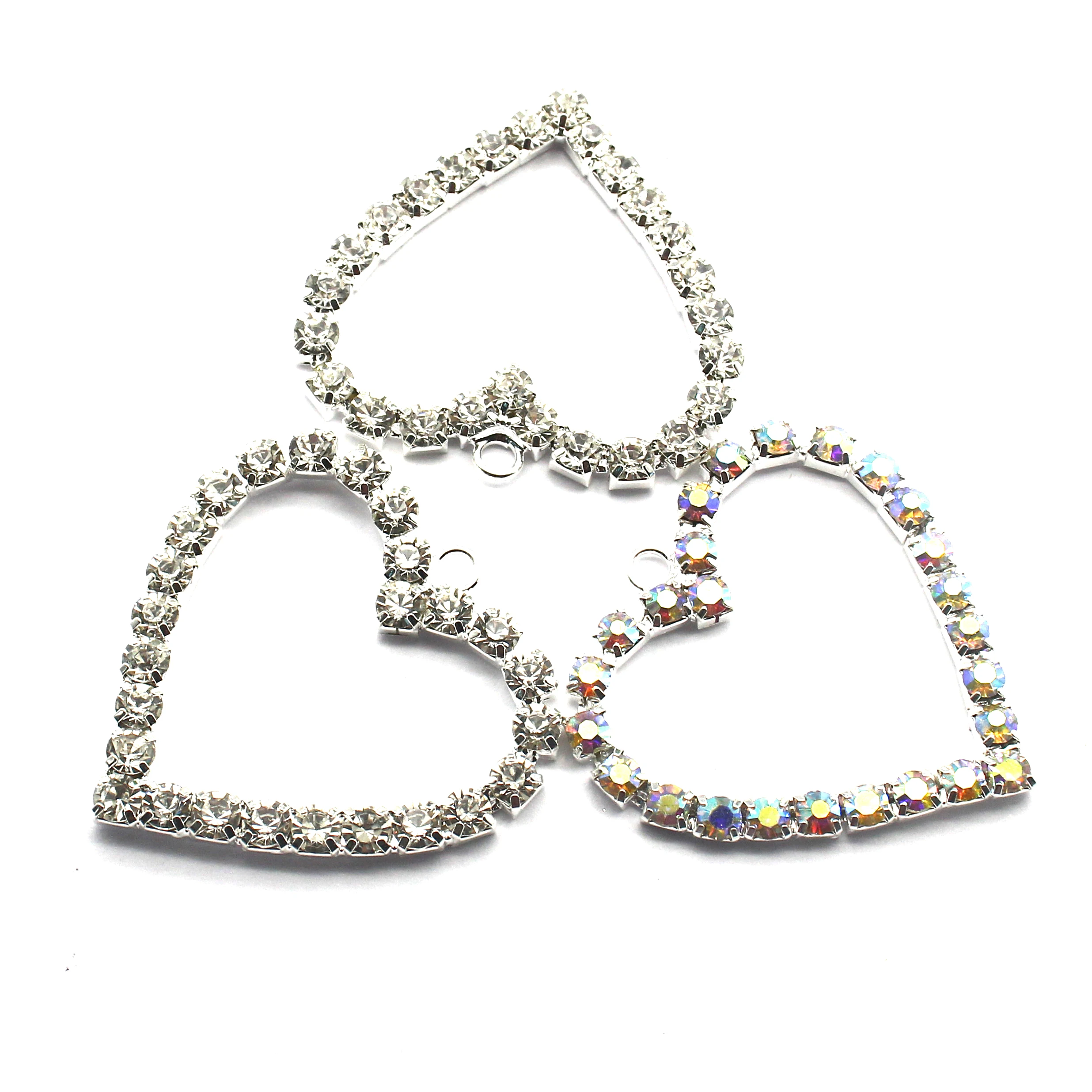 Silver Open Heart Rhinestone Connectors 5.4×5.5cm 2Pcs DIY Craft Necklace Bracelet Decoration Charms