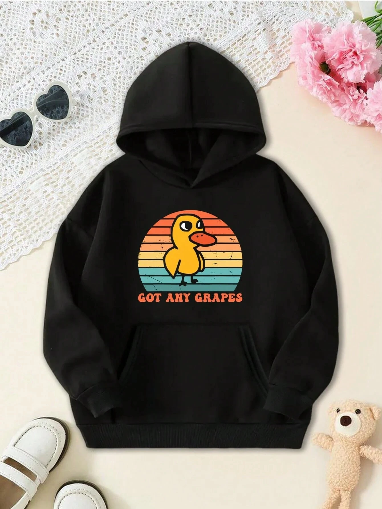 Got Any Grapes Duck Teen Hoodie Funny Retro Sunset Graphic Kids Birthday Gift Black Long Sleeve Tee Youth Sizes Teen SweatYouth