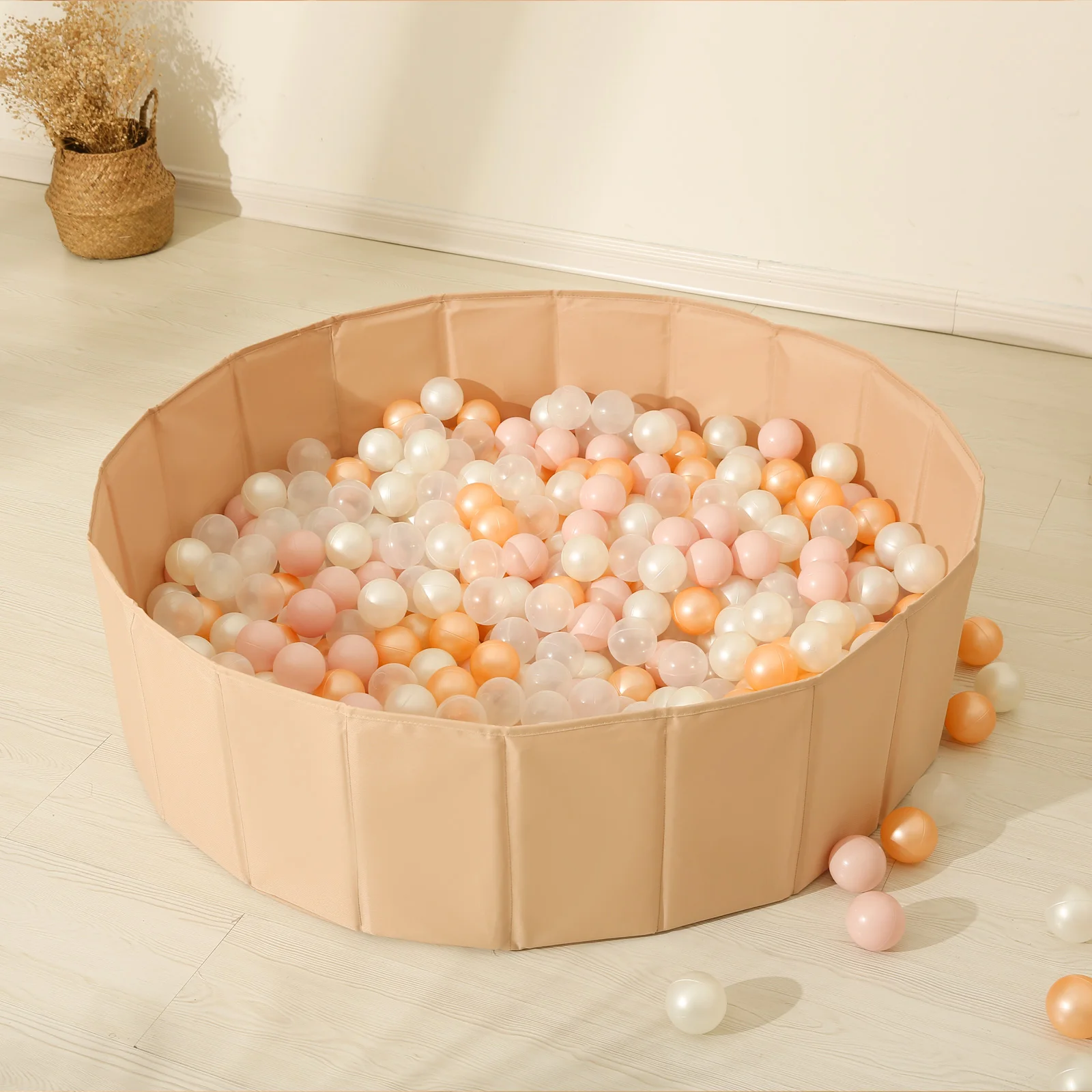 Piscina de bolas portátil (sin bolas), diámetro de 100cm, Color caqui, tela Oxford redonda, juego interior y exterior para niños, 1 ud.