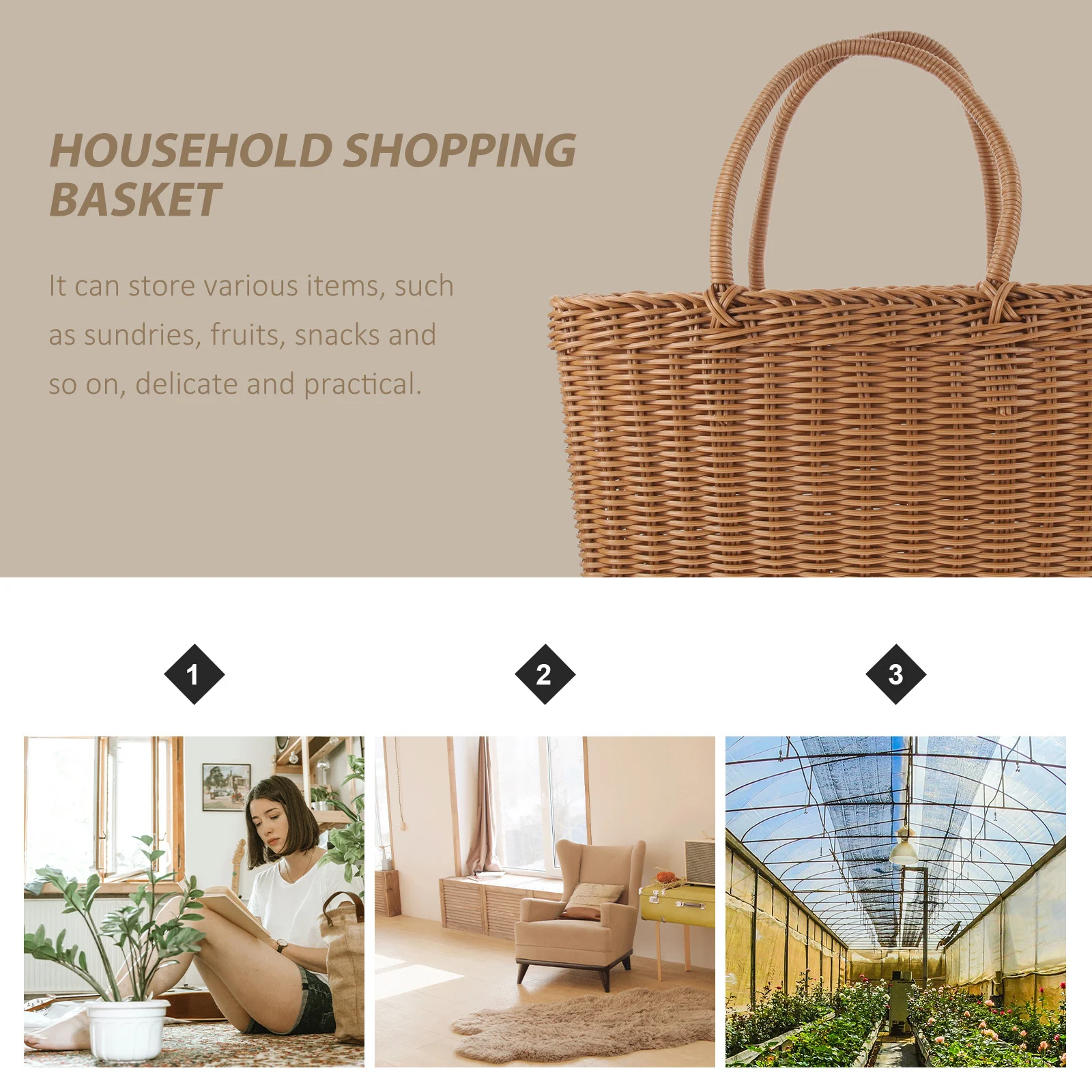 

1Pcs Shopping Basket Creative Handheld Storage Basket Sturdy Vegetable Fruit Snacks Picnic Food Storage Container