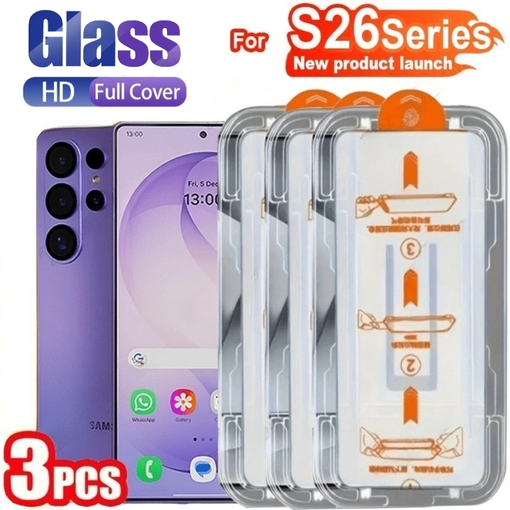 

3 шт. Защитное стекло Full Cover HD для Samsung Galaxy S26 S25 S24 Ultra S23 S22 S21 Plus S25 S24 S23 FE, простая установка