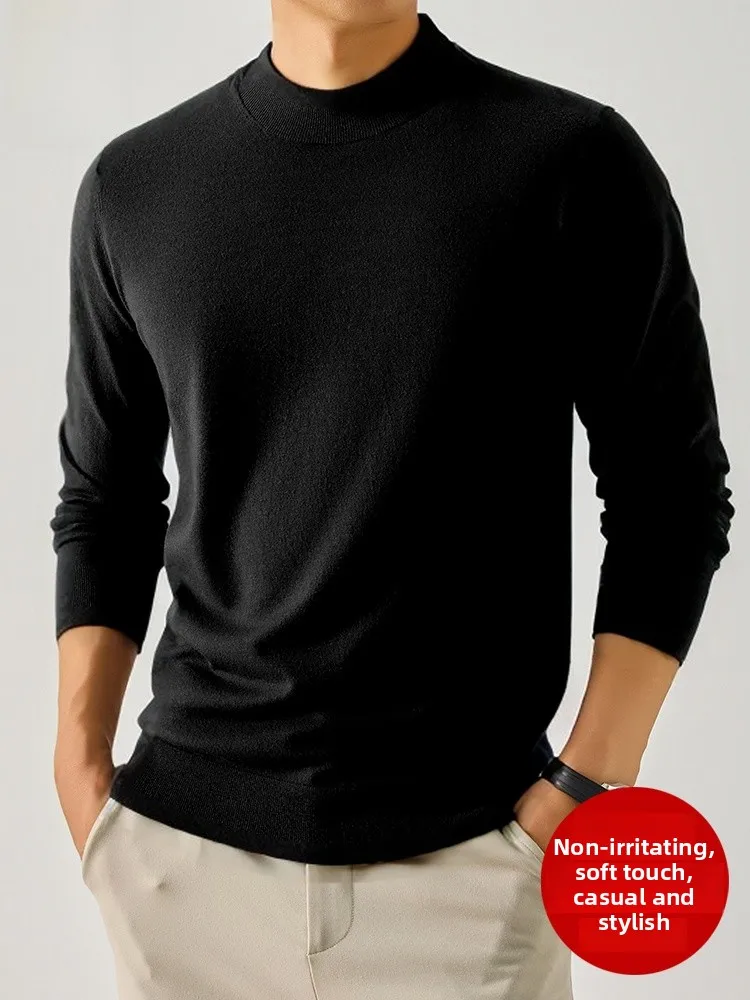 Suéter Masculino Rn de Tricô Gola Meia Alta Casual Csa Base Moderna Outono Inverno Poliéster Viscose Nylon Manga Longa