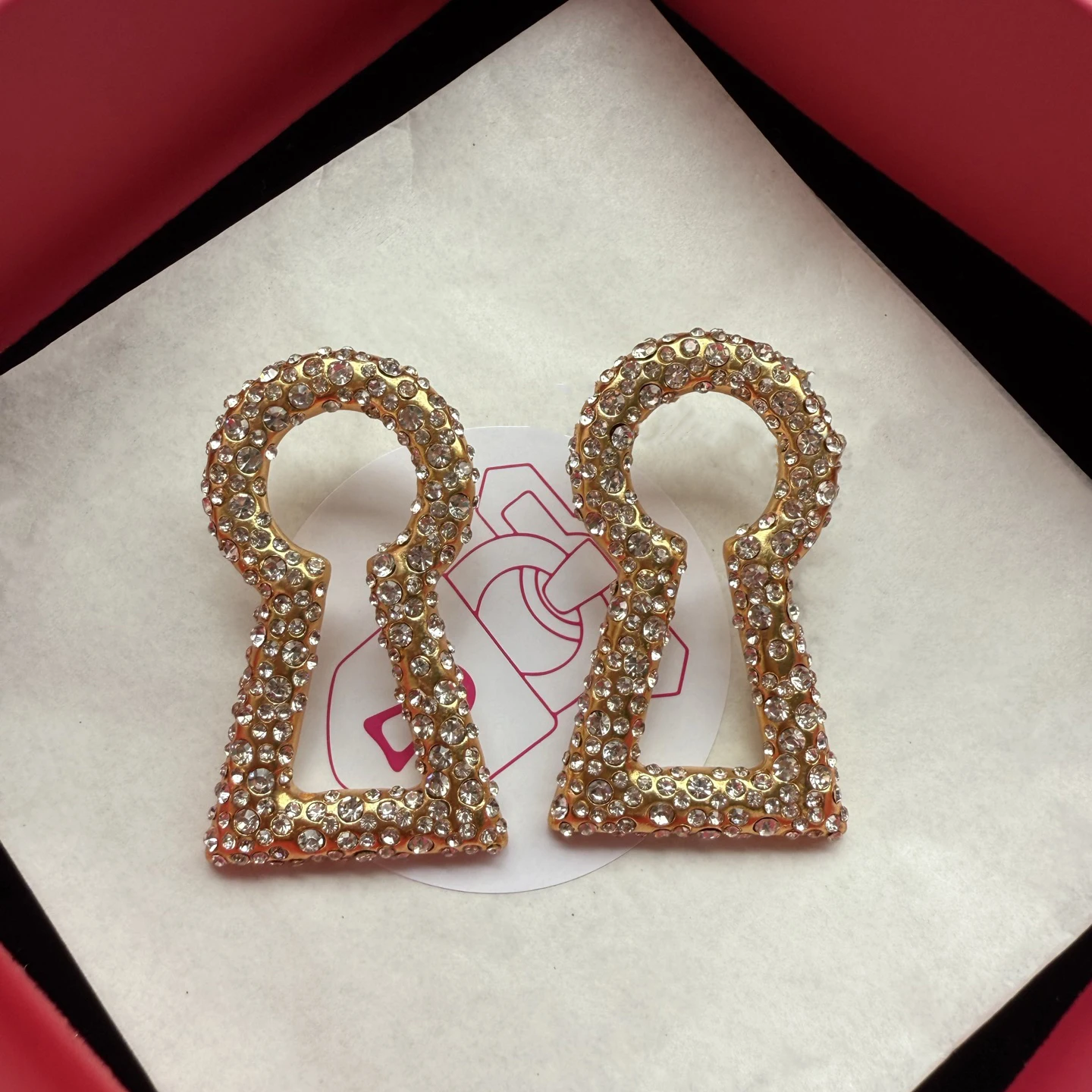 Europe Fashion Gold Zircon Keyhole Earrings Women Top Quality Luxury Jewelry Trend