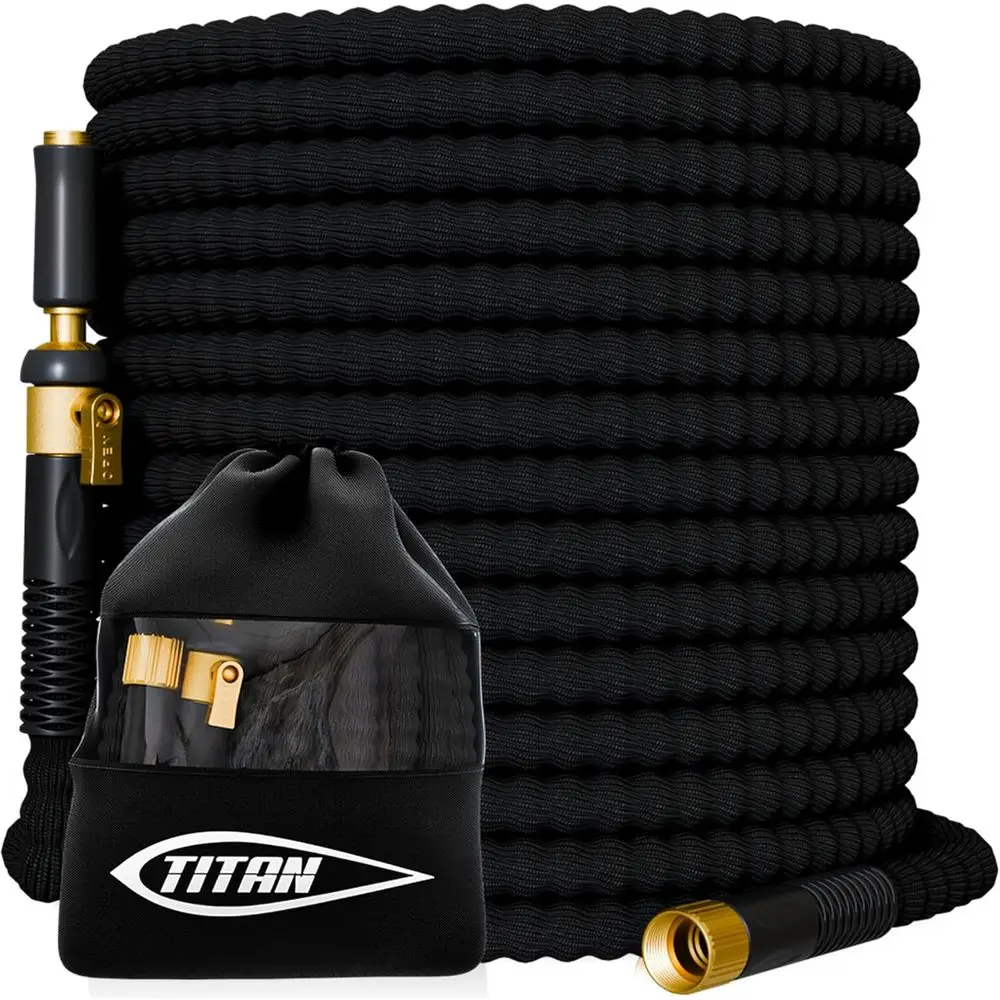 

Lightweight Flexible 50-Foot Garden Hose, Kink-Free, Solid Brass Fittings, Leak-Proof with Jet Nozzle for Outdoor Use
