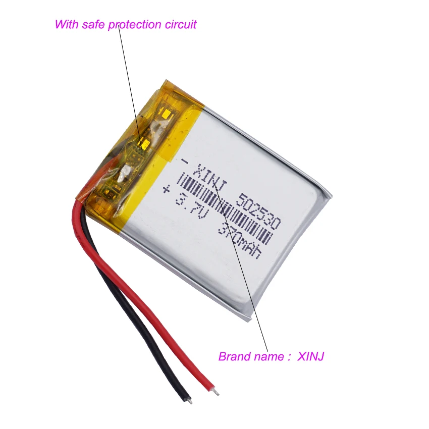 XINJ 2 stuks 3.7V 370mAh 1.37Wh Oplaadbare Li Lithium Batterij 502530 Voor GPS Auto Camera DashCam Bluetooth speaker LED Licht
