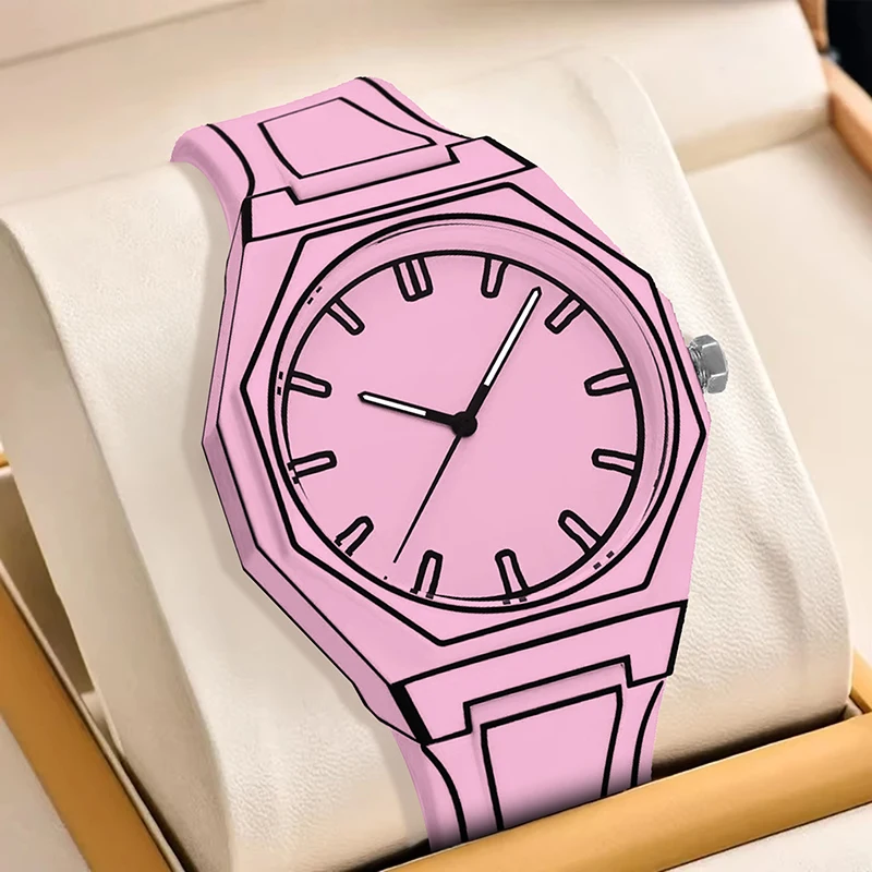 ساعة يد نسائية بشريط وردي بتصميم مضيء على شكل خط كرتوني أنيمي ياباني متعدد الاستخدامات وساعة يد كوارتز رائعة