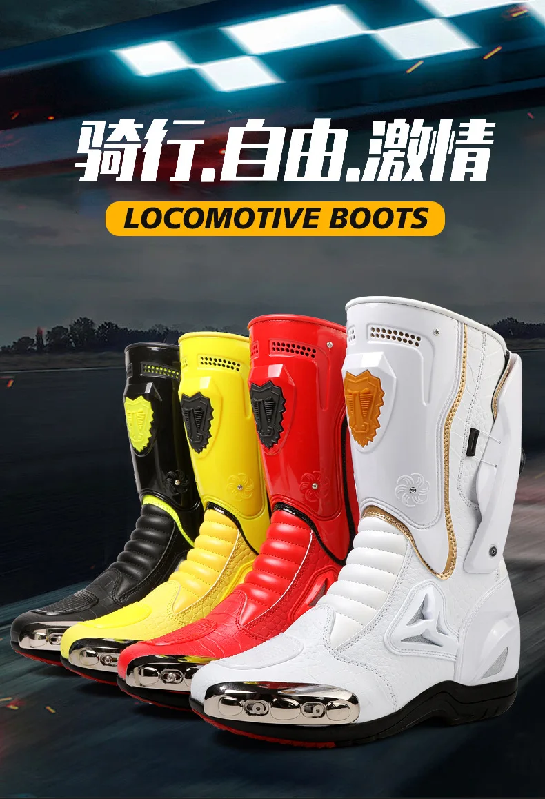 Full Protective Motorcycle Riding Boots, 4 Season Outdoor Motorbike Shoes, Anti-slip Anti-fall Shock-resistant Footwear Riders