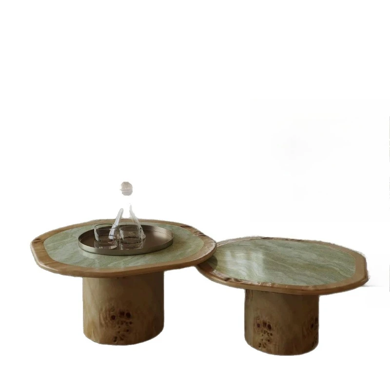 French ancient style, creative solid wood living room coffee table combination, light luxury high-end, cloud marble