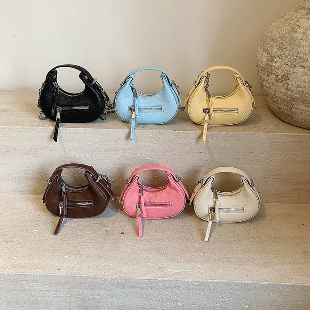 

Designer Mini Handbag Women's Casual Solid Half Moon Handle Bag Female Versatile Shopping Lipstic Pack Cute Crossbody Coin Purse