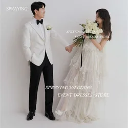 SPRAYING A-line Lace Wedding Photography Tulle Strapless Korean Bridal Gown Floor-Length Long Corset Back Wedding Dress