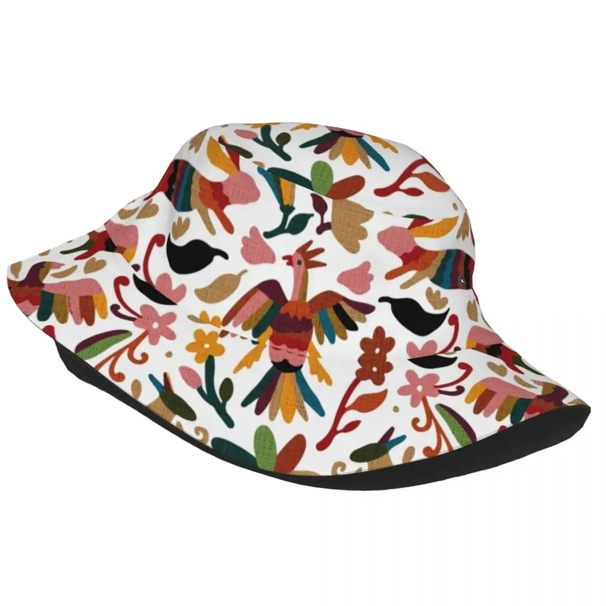 Mexican Flowers Pattern Bucket Hats Women Men Unisex Trendy Otomi Australian Kangaroo Floral Summer Fisherman Cap