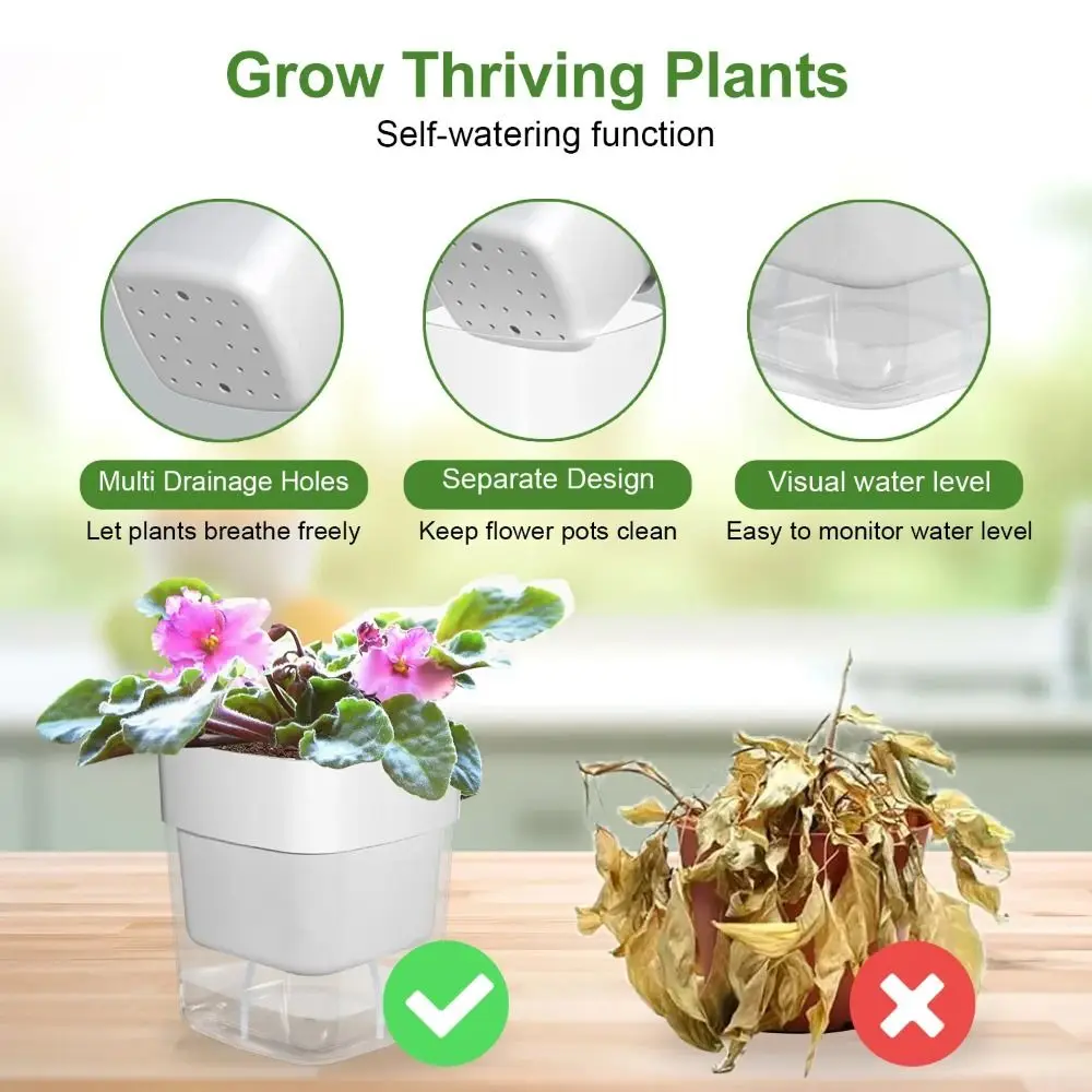 Plastic Material Self Watering Plant Pot Self-absorbent System Double-deck Structure Lazy Plant Pot Magnetic Design
