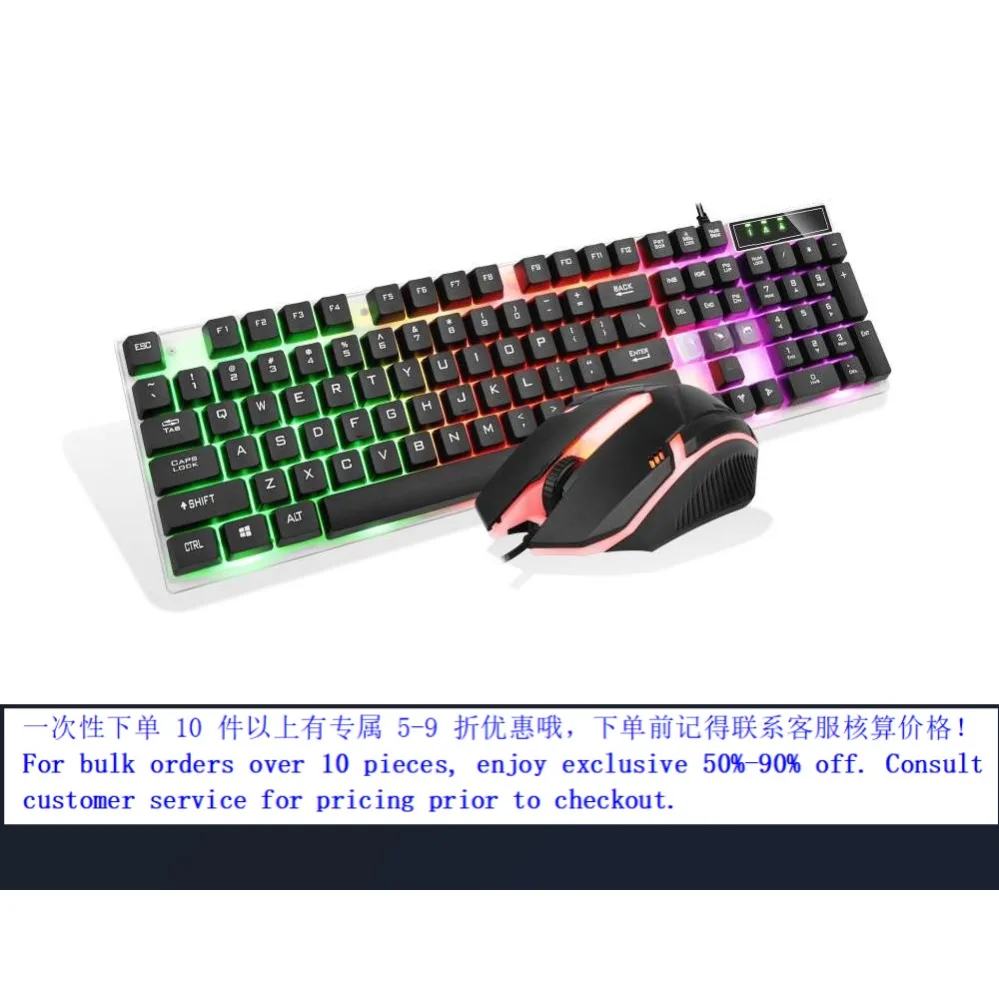 Wired USB Mechanical Feel Backlit Keyboard Mouse Set Office Gaming Peripherals For Laptop Desktop Internet Cafe (002)