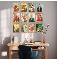 Icons St. Nicholas Of Myra Orthodox Religion Character Virgin Mary Posters Canvas Painting Print Home Church Decor Wall Art