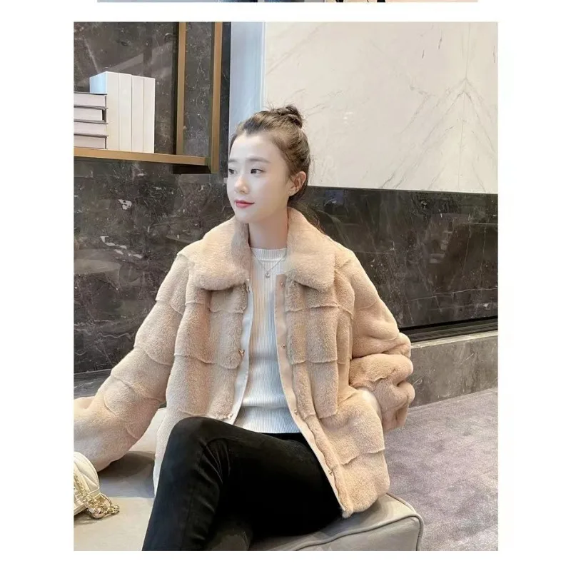 Nouveau manteau en fausse fourrure de vison haut de gamme, haut d'hiver court et élégant, vêtements d'extérieur en fourrure de vison pour femmes, manteau élégant et élégant à la mode