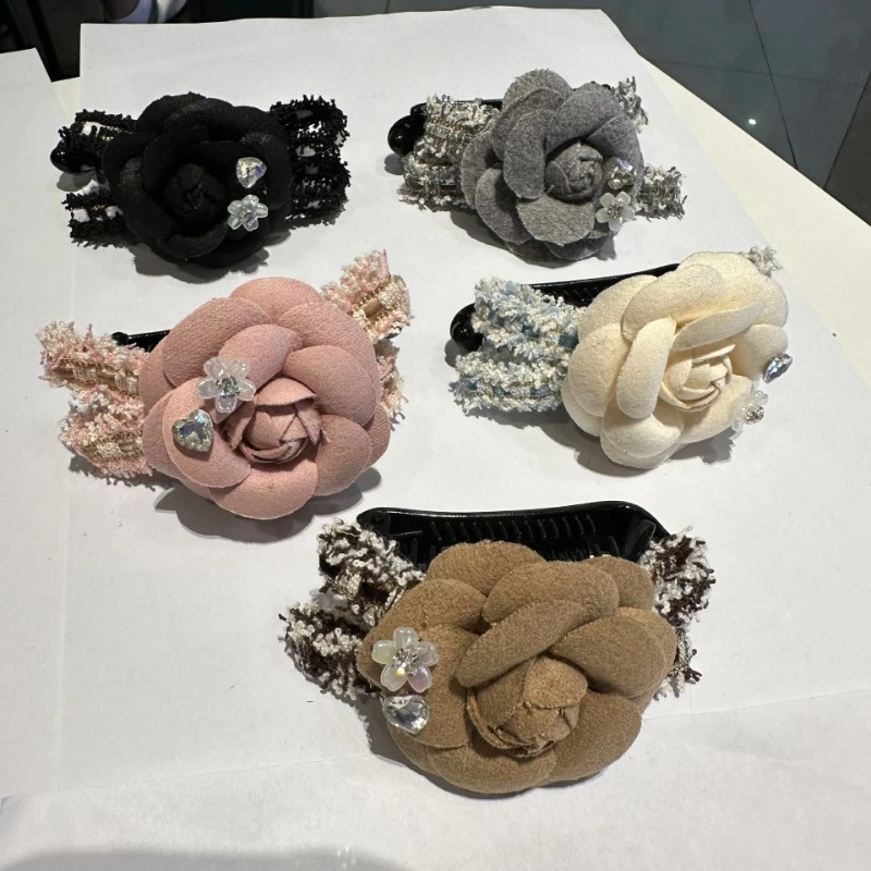 

Korean Fashion Camellia Flower Hair Claw Fabric Bow Hair Clips Ponytail Holder Banana Clips Headwear Girls Hair Accessories