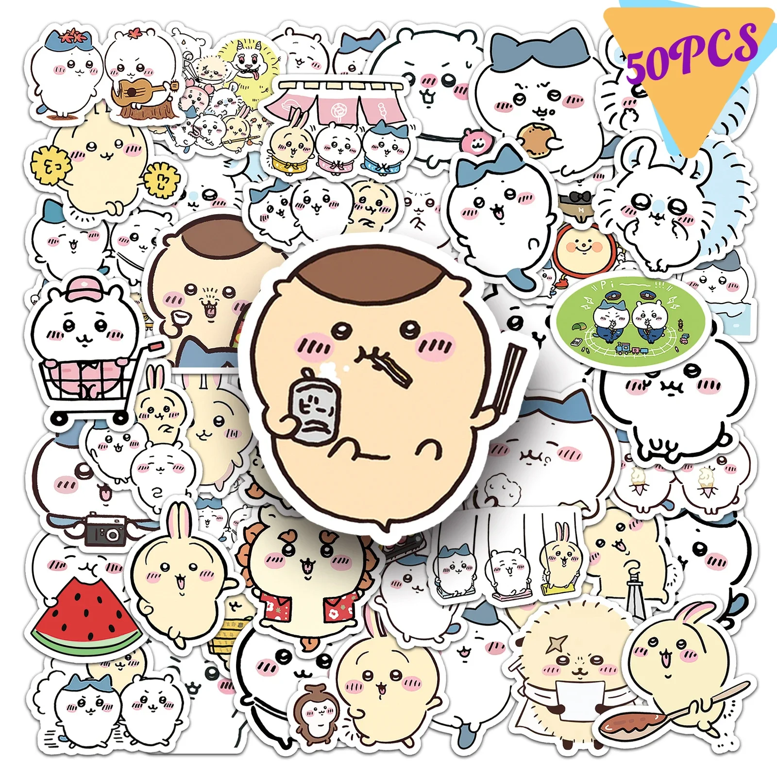 50Pcs Chiikawa Cartoon Stickers Cute Figures Emojis Decorated Accessories Mobile Phone Water Cup Mochi Stickers Children Toys