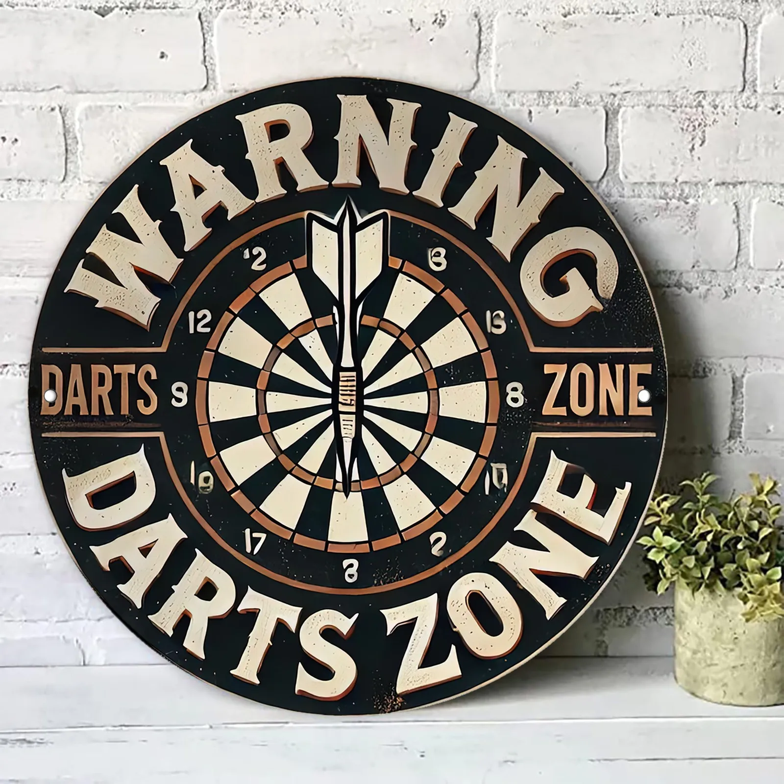 Vintage Dartboard Warning Sign Metal Plaque, Retro Pub Game Room Decor Hazard Arrow