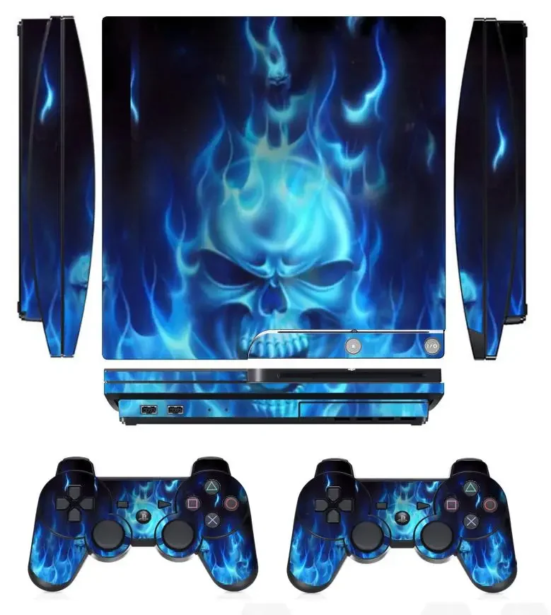 Fire 1552 Vinyl Skin Sticker Protector for Sony PS3 Slim PlayStation 3 Slim and 2 controller skins Stickers