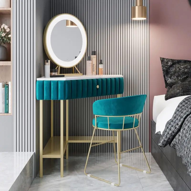 Nordic Corner Small Bedroom Marble Triangle Shape Light Luxury Corner Dresser with Slender Gold Metal Stand