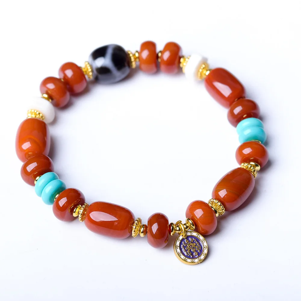 Original Design Nanhong Agate Bracelet With Turtle Shell Dzi Bead Magnesite Turquoise Unisex Exquisite Jewelry