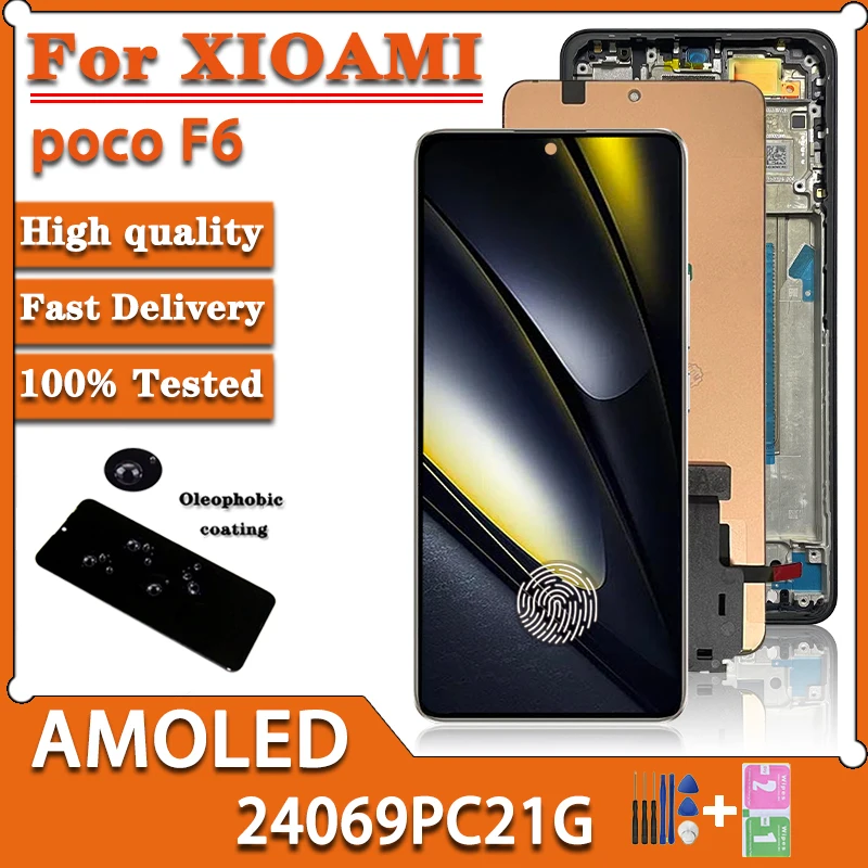 6.67”AMOLED Poco F6 Display With Fingerprint For Xiaomi Poco F6 LCD 24069PC21G  Display Touch Screen Digitizer Assembly