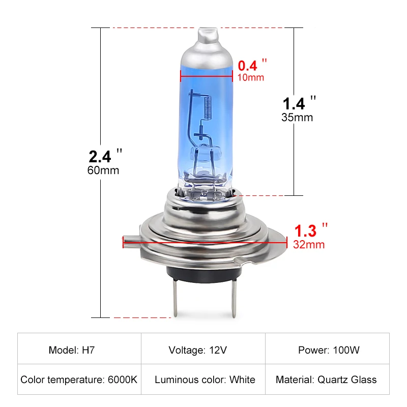 2pcs H7 100W 12V 55W Super Bright White Fog Lights Halogen Bulb High Power Car Headlights Lamp Car Light Source Parking