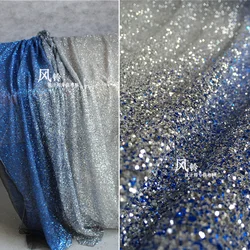 Shiny Sequined Fabric Allover Bronzing Gold Silver to Blue DIY Background Decoration Stage Skirts Wedding Dress Designer Fabric