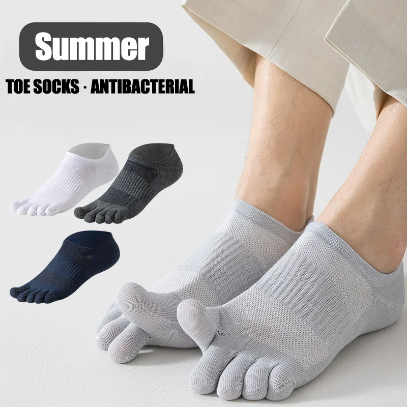 6 Pairs Pure Cotton Five Finger Short Socks Men Sweat Absorbent Antibacterial Breathable Mesh Boat Socks Running Sports Toe Sock