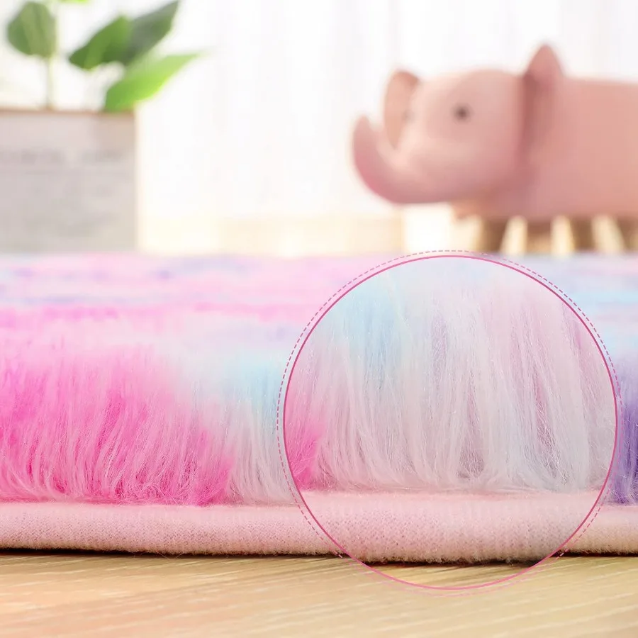 Soft Rainbow Area Rugs for Girls Room 5x8 Feet, Fluffy Girls Bedroom Rugs