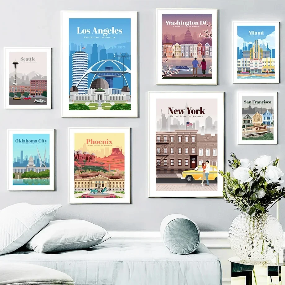 Wall Art Canvas Painting Miami New York City Map North European Posters and Prints Living Room Home Decoration Wall Images