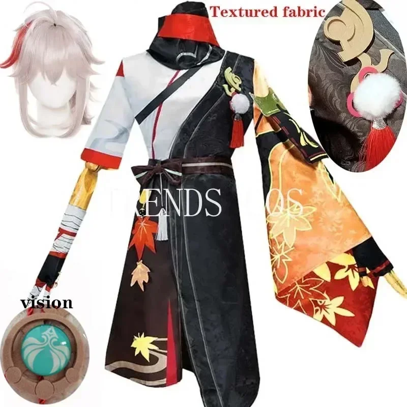 Kaedehara Kazuha Cosplay Costume, tecido texturizado, kimono Kazuha, roupa de Halloween Carnival, conjunto completo, luvas, meias, peruca para quadrinhos