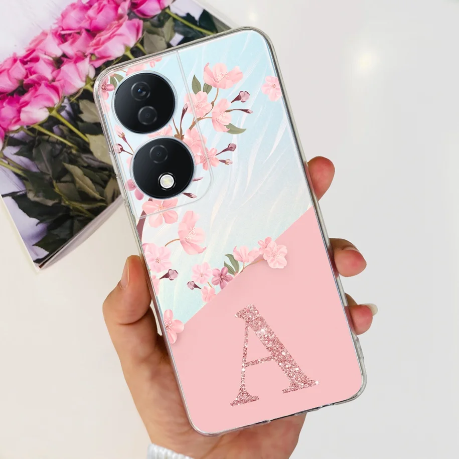 For Honor X7b Case 2023 Soft Silicone Cute Letters Flower Clear Phone Cover For Honor X7b X 7b Shockproof Case on HonorX7B Funda