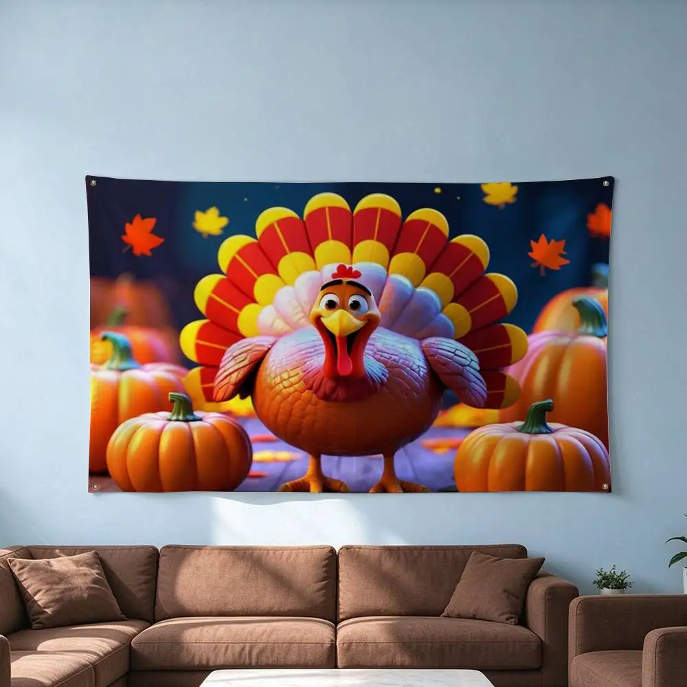 Thanksgiving Day Roast T-Turkey  Flags Wall Hanging Tapestry Outdoor Garage Room Decorative flag Background Blanket