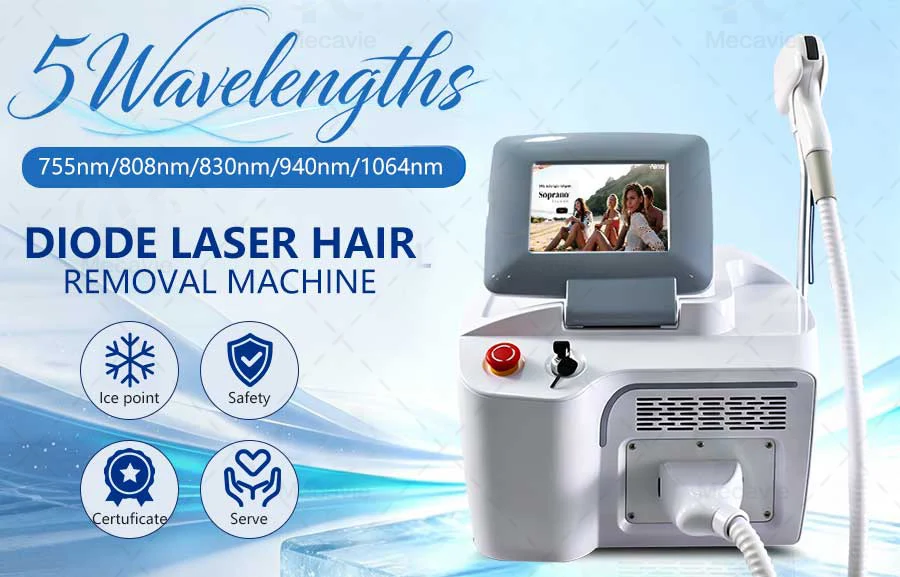 5 Wavelength Diode Laser Hair Reduction Machine 5000W 10 Bars FAC Ice Sapphire Cooling Emergency Stop Button Commercial Beauty