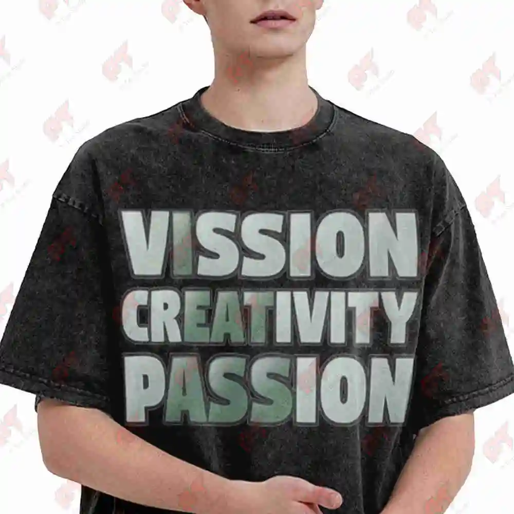 Ision Creativity Passion Hidden Message Vintage Washed Tee Pure Cotton T-Shirt