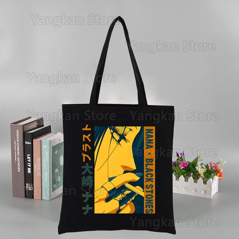 Anime Nana Osaki Manga Shopper Bag Canvas Tote Shoulder Bags Shopping Bag with Print Black Cloth Handbags