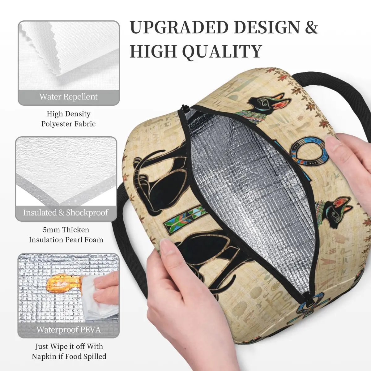 

Egyptian Cats And Ankh Cross Insulated Lunch Bag for Kids School Cooler Thermal Food Box Tote Leakproof Lunch Boxes Container