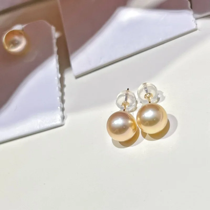 

Genuine 18K Gold Stud Earrings 7-8mm Pure AU750 Natural Freshwater Pearl Earrings for Women Simple Fashionable Fine Jewelry Gift