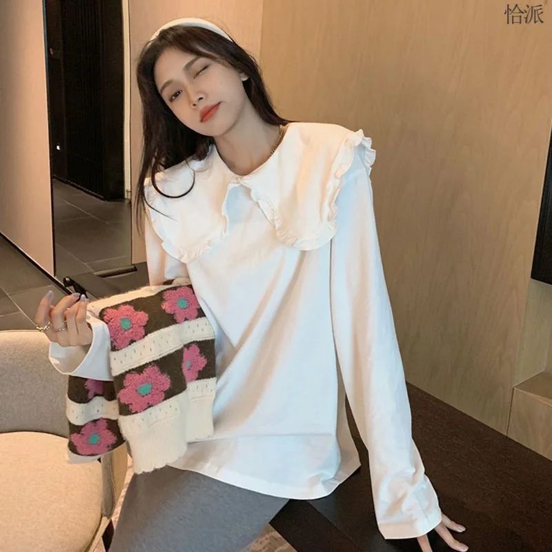 Pullovers Women Solid Ruffles Creativity Sweet All-match Autumn Leisure Basics Korean Style Charming Daily Simple Age-reducing