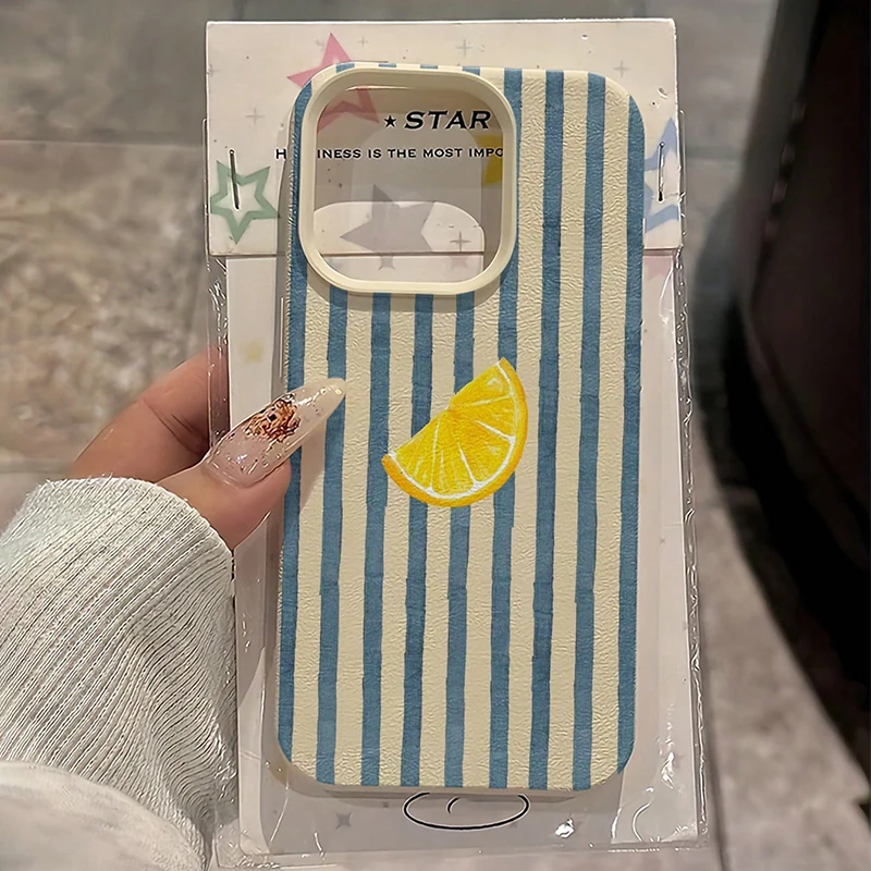 Weiß-blaue gestreifte Zitronenscheiben-Muster Silikon-Handyhülle für Xiaomi 15T 14T 13T 15 14 13 Poco F7 F5 X6 X5 X7 M6 Pro F6 Cover