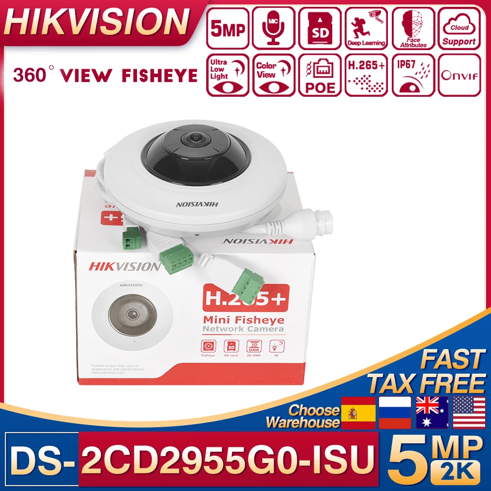 hikvision ip camera 5mp poe 360 camera fixa com microfone embutido interface de alarme de audio ds2cd2955g0 isu original 01