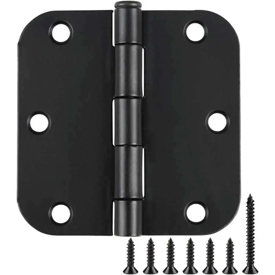 48 Pack Rounded Matte Black Door Hinges 3.5 Inch 5 8