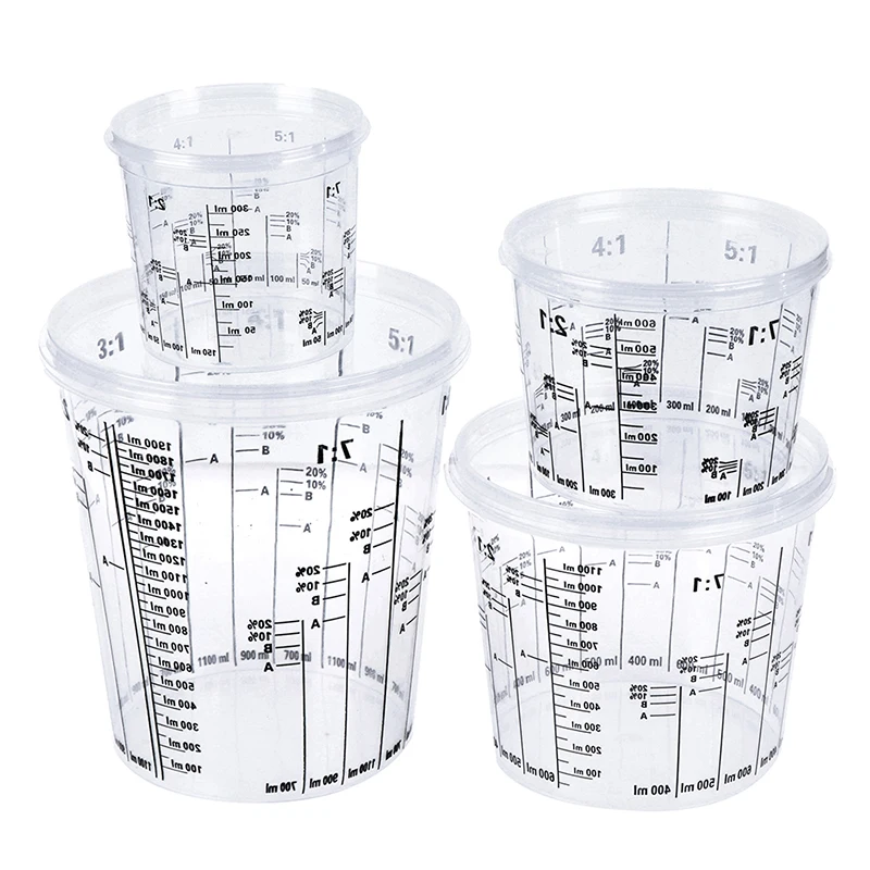 Disposable Graduated Clear Plastic Paint Mixing Cups Calibrated Mixing Ratios Measuing Cups For Paint Resin Tools