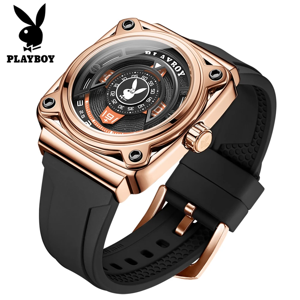 PLAYBOY Men's Watches Fashion Tonneau Dial Creative Quartz Man Watch Import Movement Luxury Brand Original Watches for Men 3071
