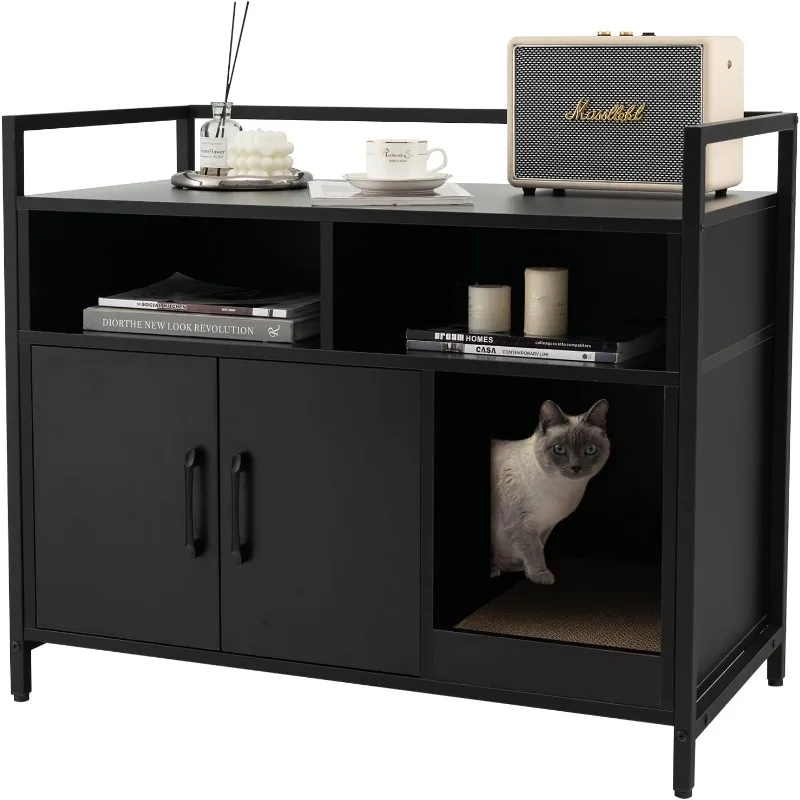 

Корпус для кошачьего туалета Giantex — скрытая мебель для кошачьего туалета с передним входом, когтеточками, 2-дверным шкафом для хранения, 2 отделения