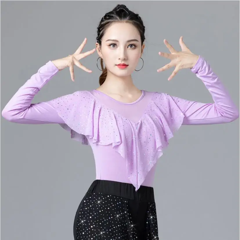 New Modern Dance Blouse Women's Mesh Dance Training Dress Square National Standard Latin Dance