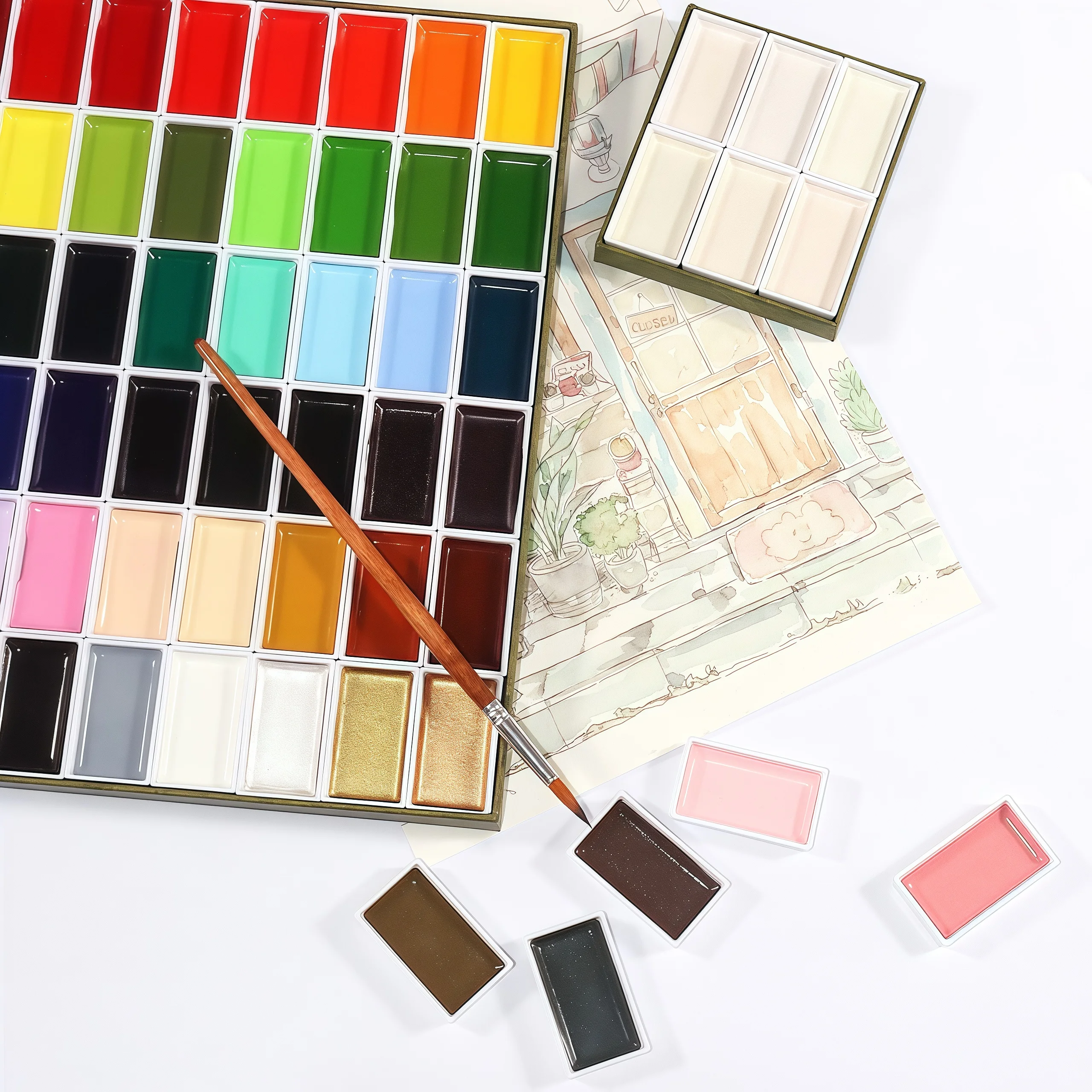 24/48 Farben, professionelle Aquarellfarbe, japanische Malerei, Kunst, tragbare Box, Aquarellgemälde für Profis oder Anfänger