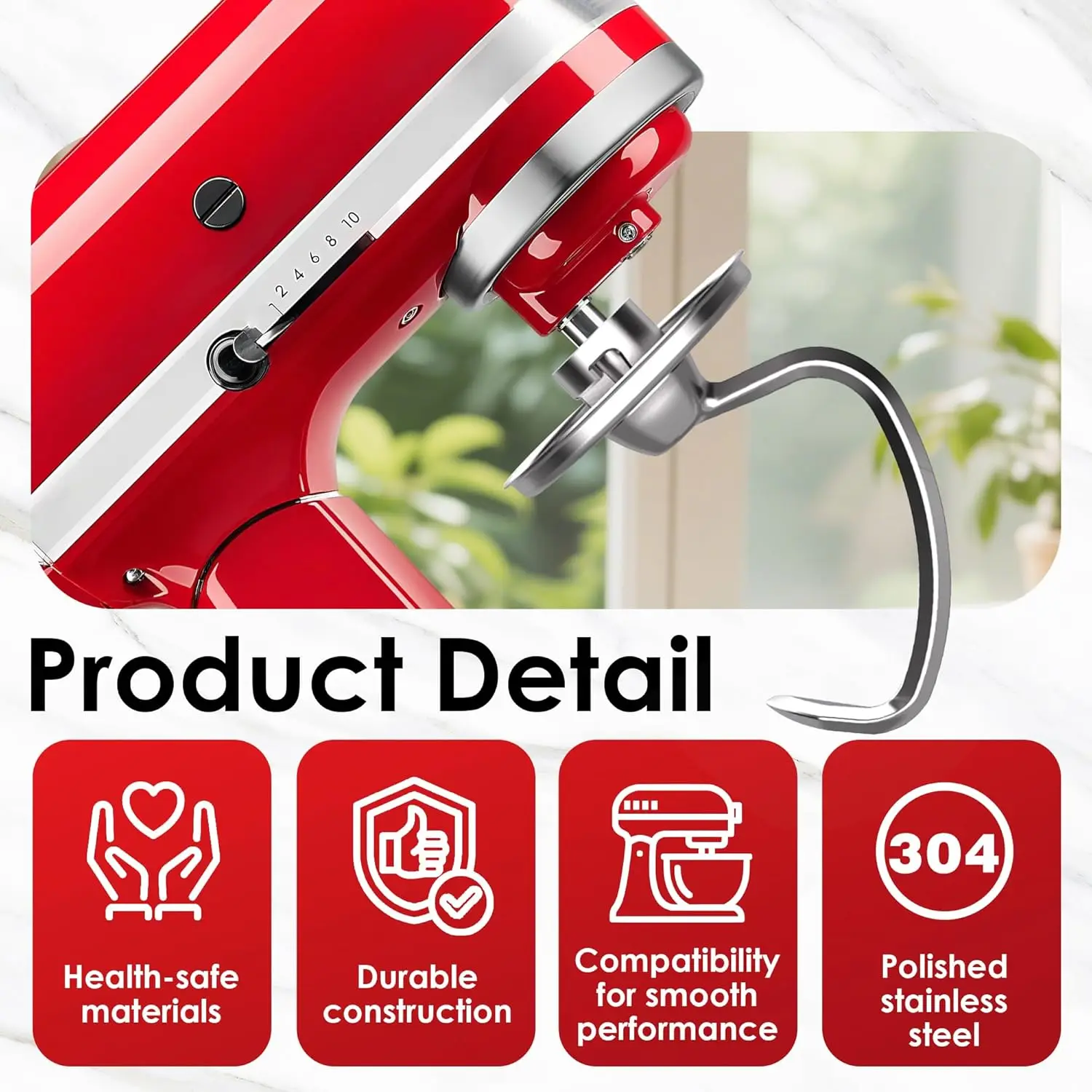 3Pcs Mixer Attachments for KitchenAid 4.5/5QT Tilt-Head Mixer, K45WW K45DH K45B, Dough Hook Whip Beater, Dishwasher Safe