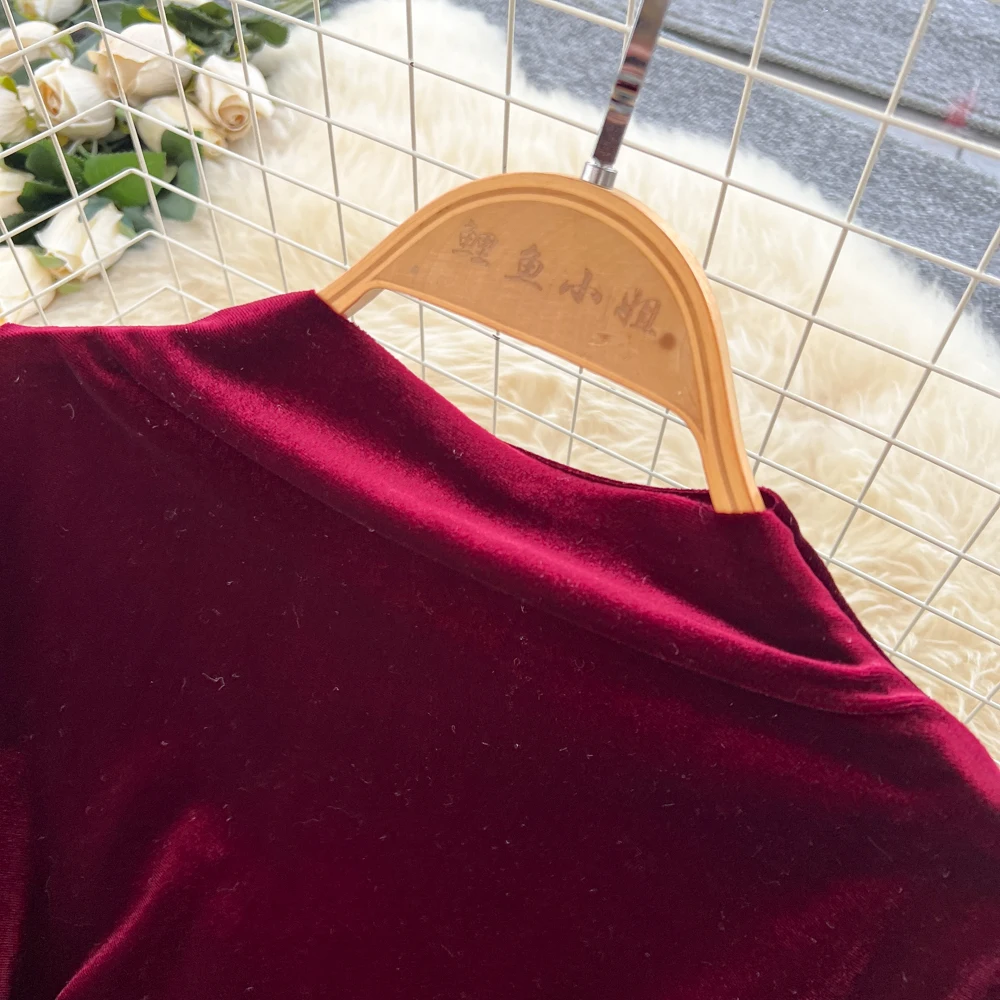 Abito sexy elegante in velluto tridimensionale a maniche lunghe Abiti autunno francese vintage abbigliamento donna